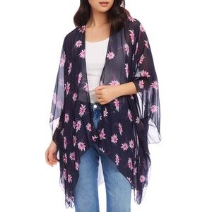 Karen Kane Berry Blue Floral Open Front Kimono Jacket – Size Small/Medium – NWT